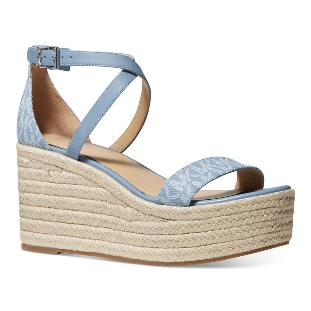 Michael Kors Serena Wedge Espadrille Sandals Chambray Size: 8.5 NIB! - Picture 1 of 3